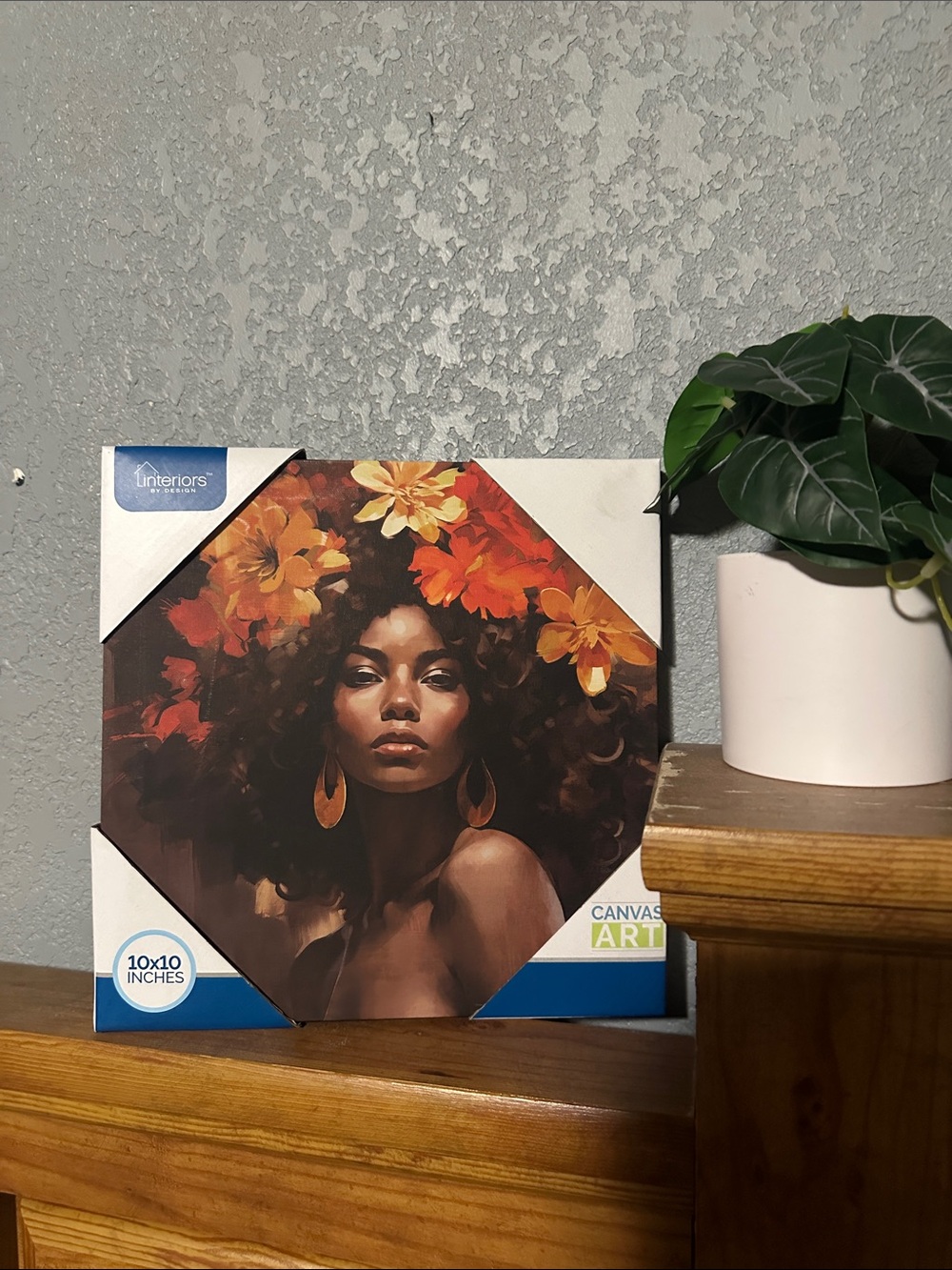 Interiors Canvas Art - Floral Crown Woman in Brown